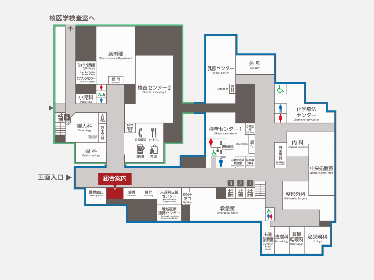 平日時間外の受診について 1F 総合受付で受付